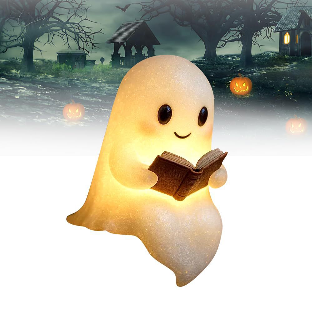 Outdoor Lighting Halloween - New Cute Ghost Reading Book Lamp
