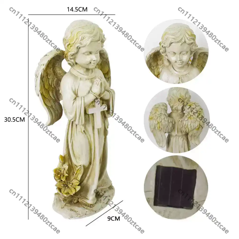 Outdoor Lighting Brass - Solar Cross Angel Statue Tomb Light