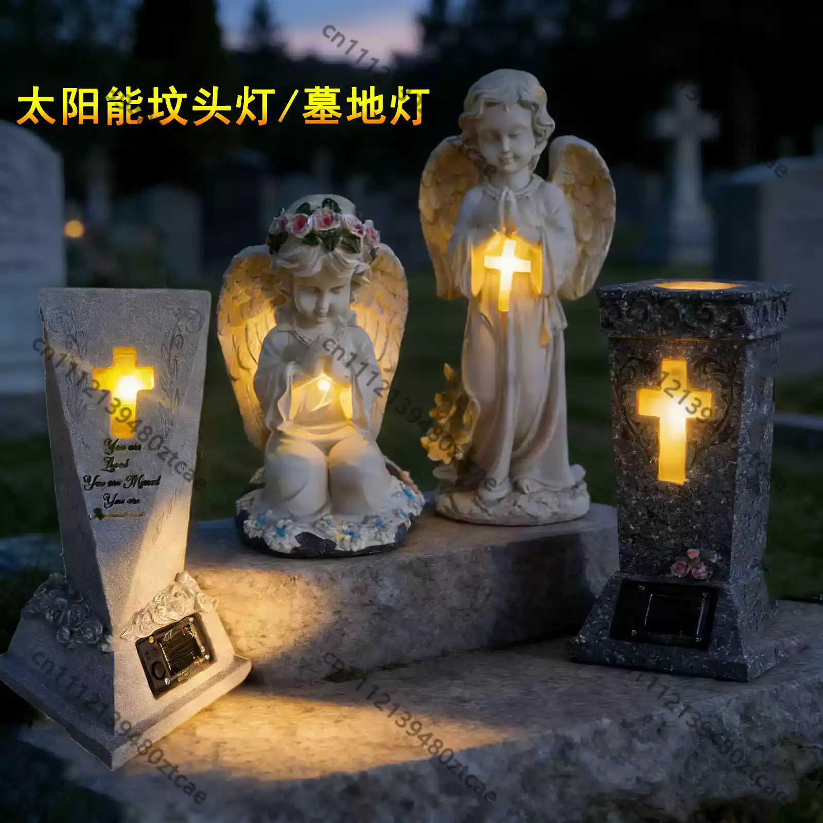 Solar Cross Angel Statue Tomb  - đánh giá và giá Outdoor Lighting Brass